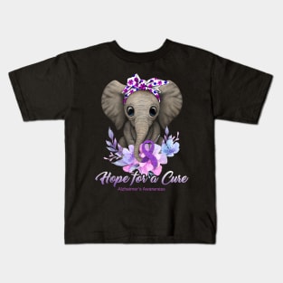 Hope for a Cure Flower Elephant Alzheimer's Awareness Kids T-Shirt